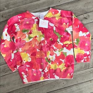 Janie and Jack Pink and Yellow Floral Sweater Cardigan Size 3T NWT
